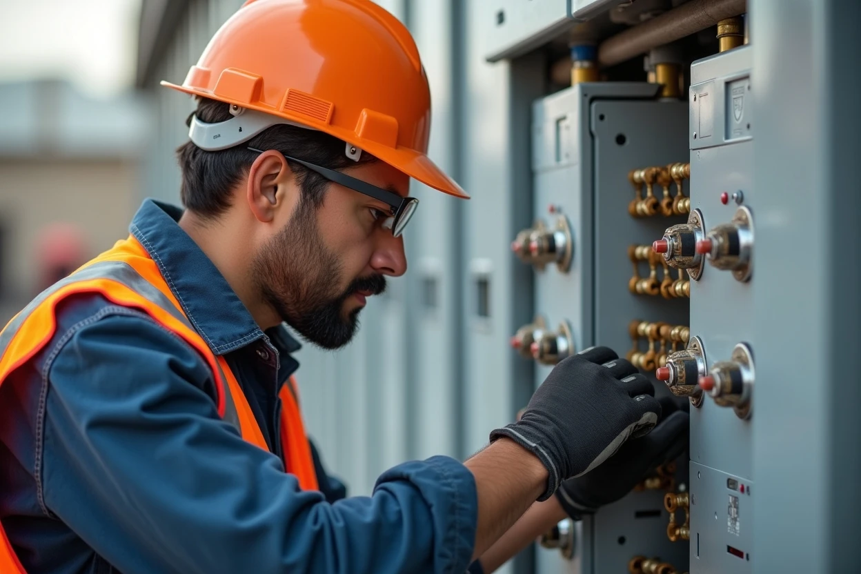 Técnico revisando tablero eléctrico doméstico